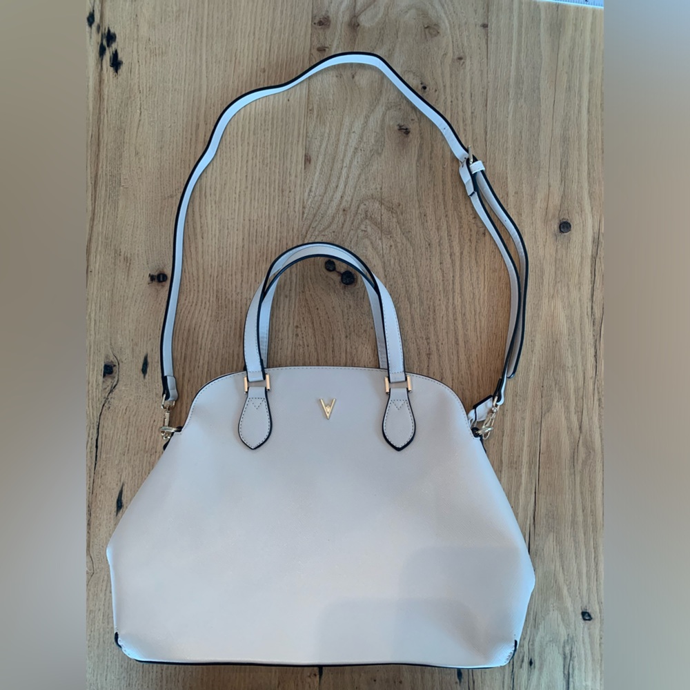 Vanessa Williams Off White Satchel Bag Purse Polka Dot Lining Preloved